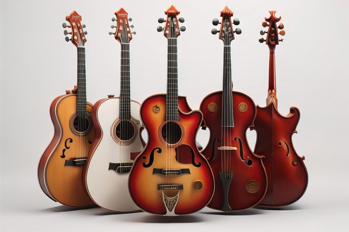 Musical instruments on a white background. photo