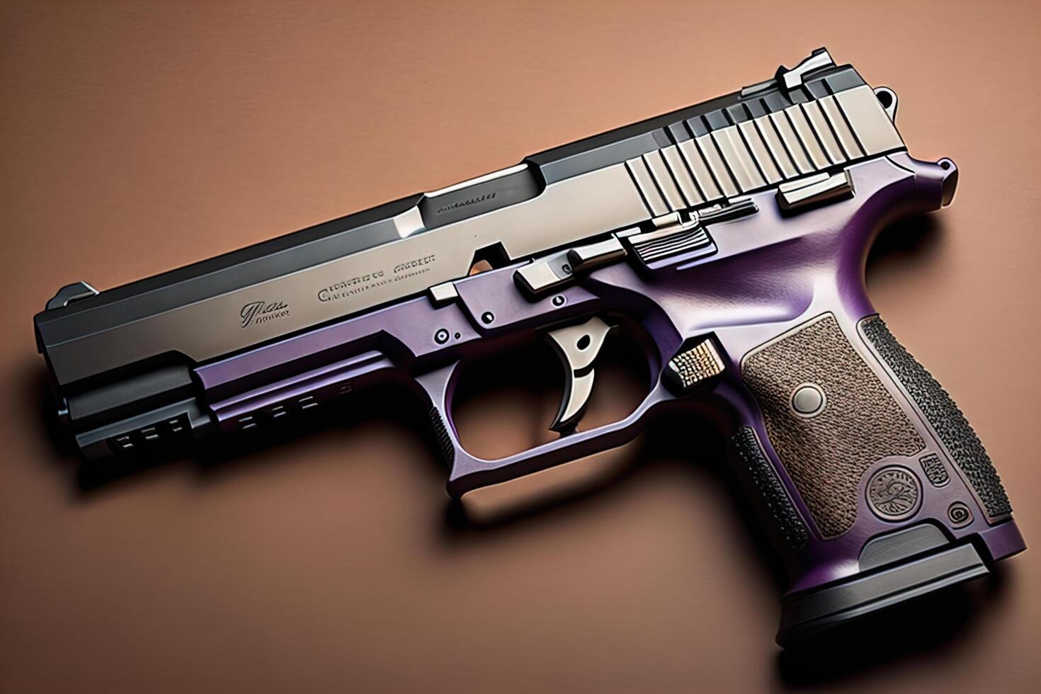 Semi-automatic pistol on brown background. photo