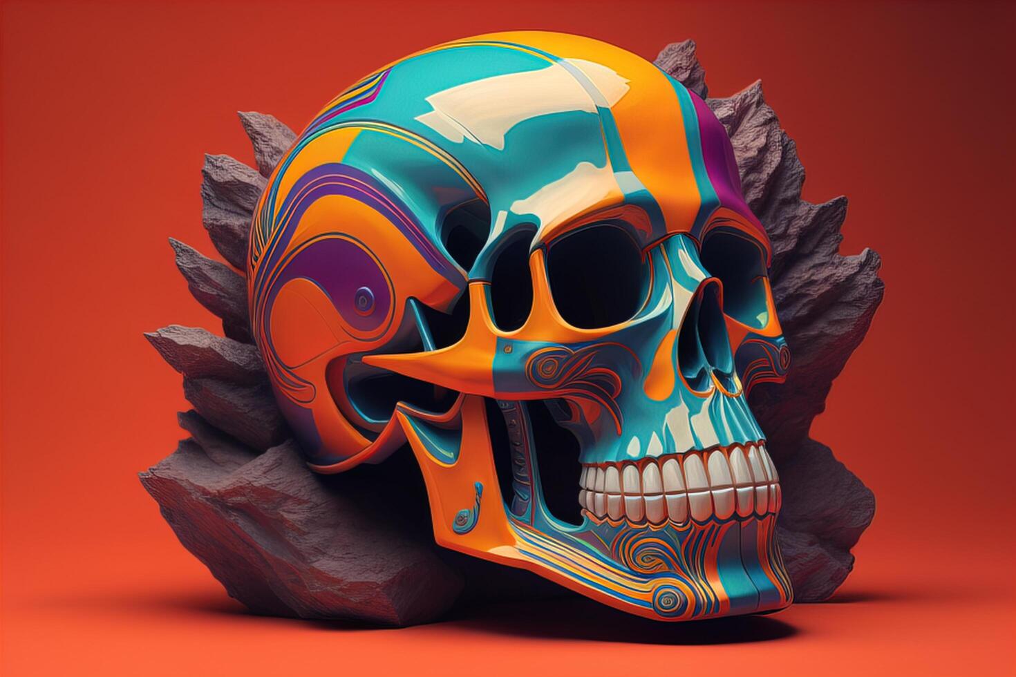 Skull with abstract pattern on orange background. photo