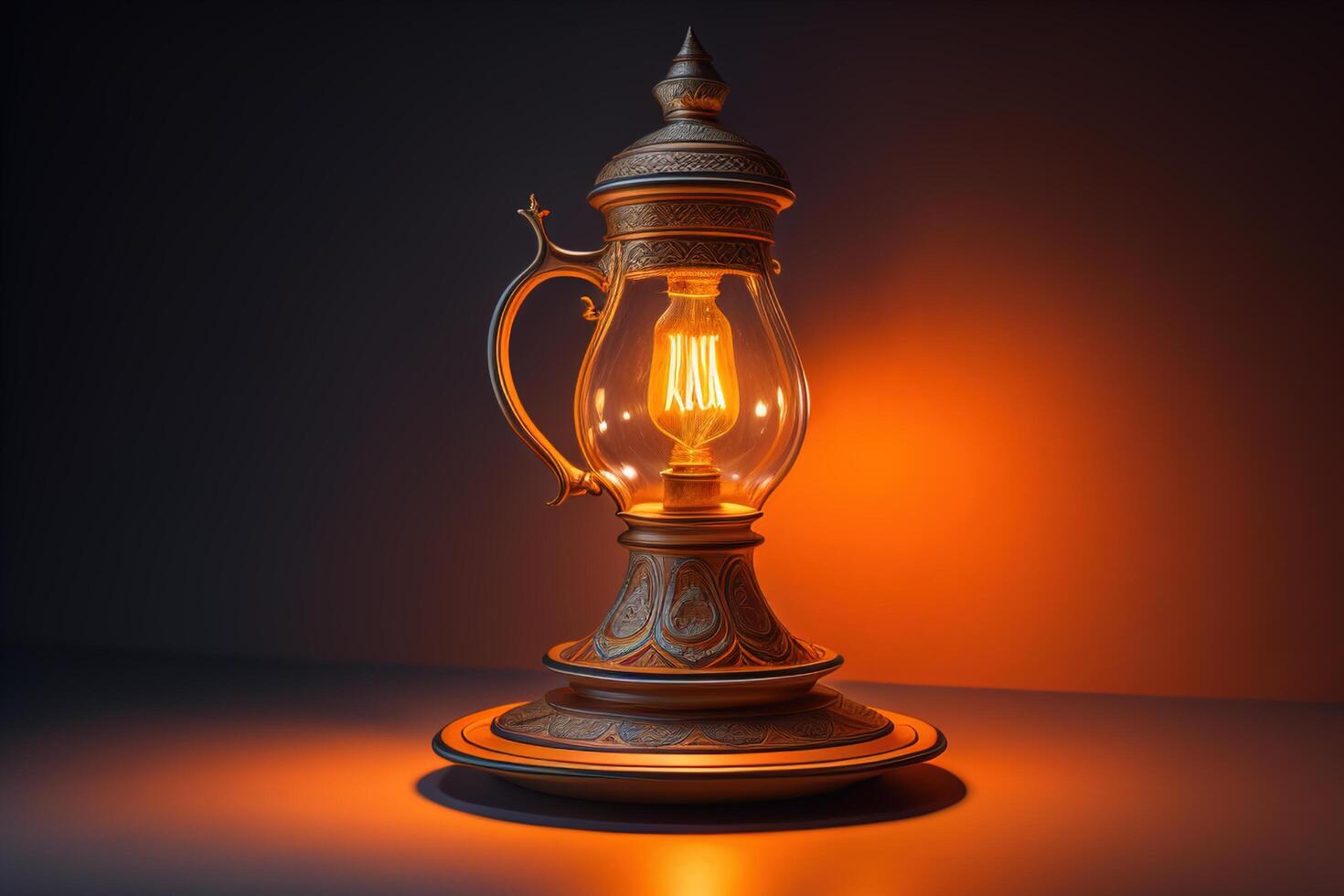 Vintage kerosene lamp on a dark background. photo