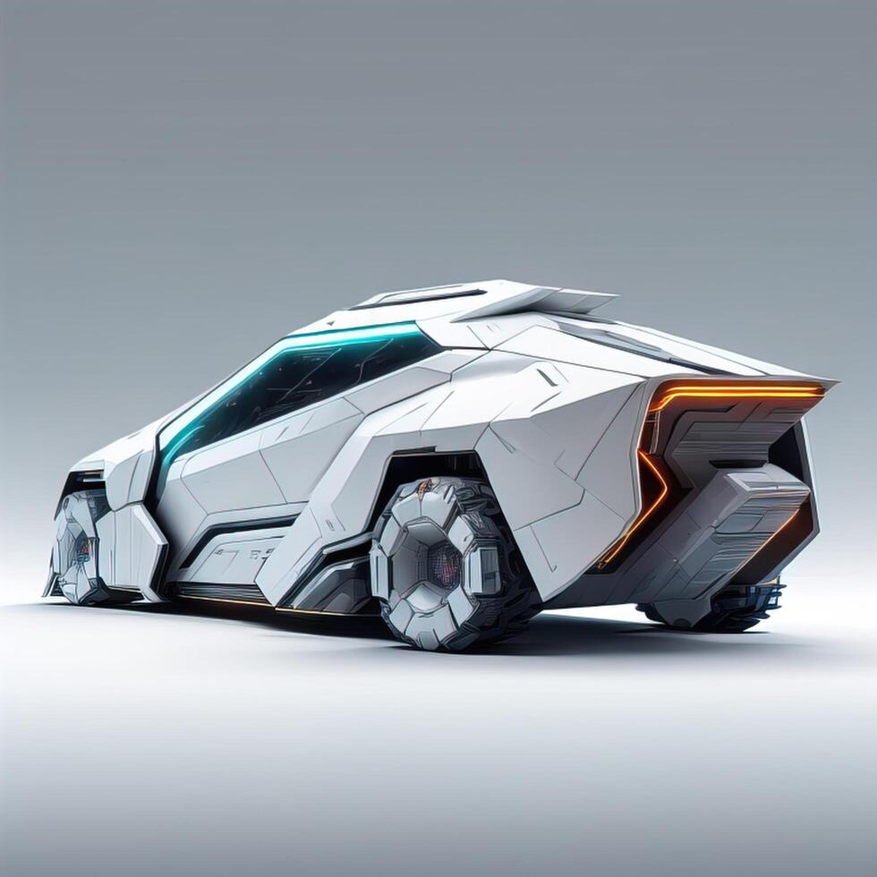 White concept car on a gray background with a shadow. generative ai photo