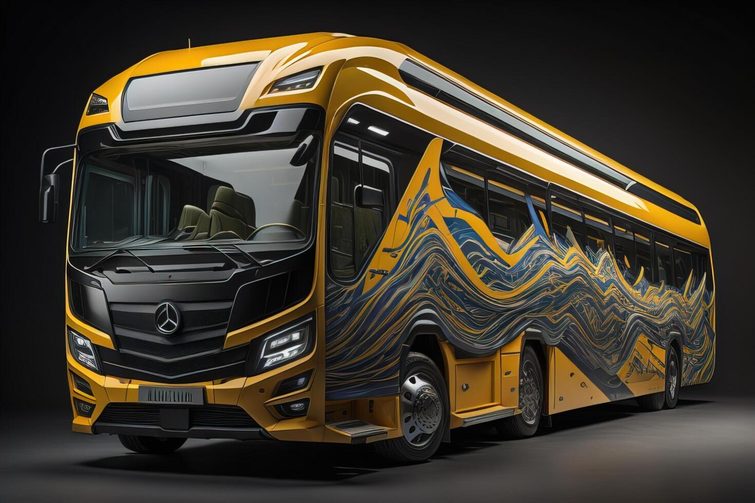 Yellow bus on a black background. photo