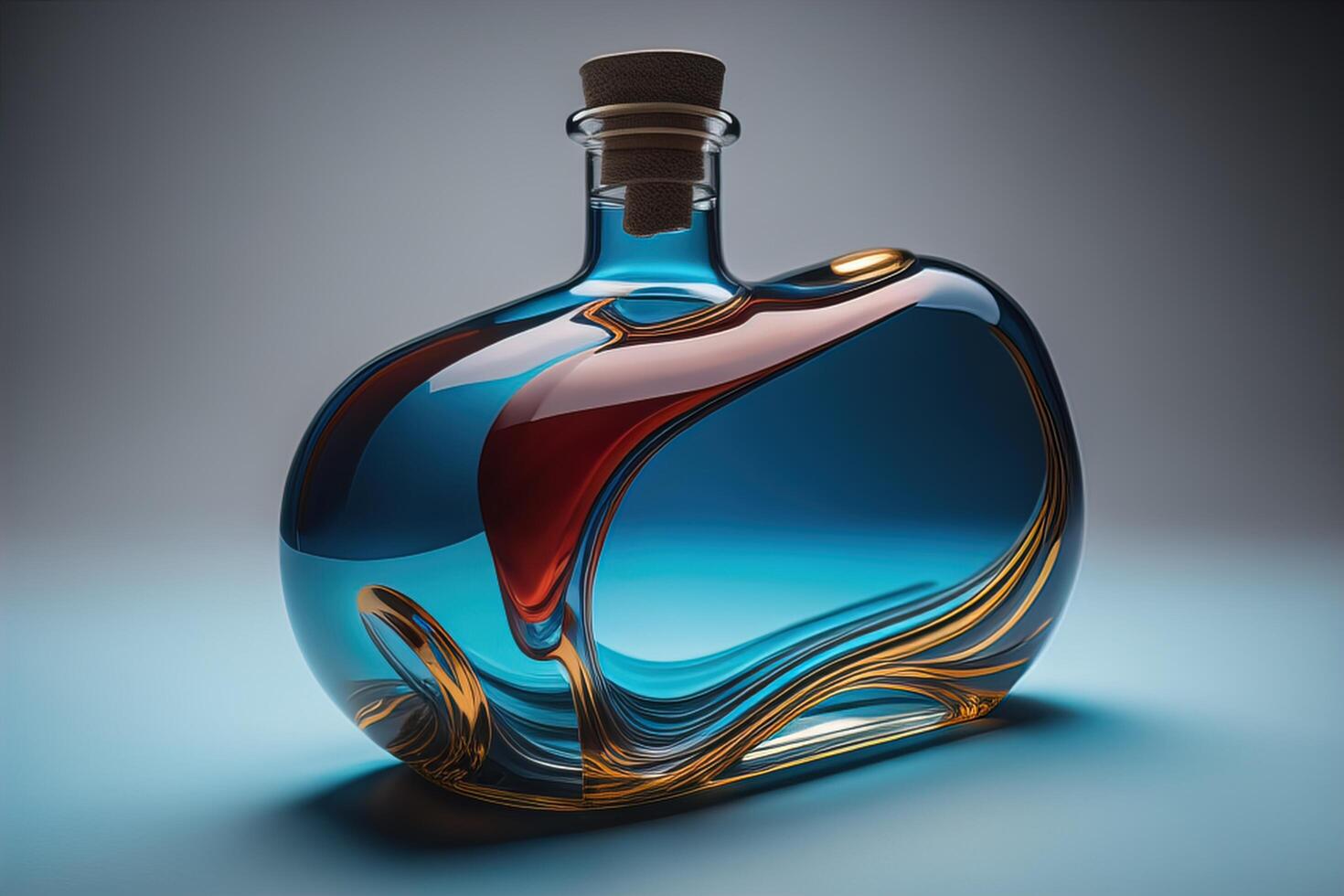 a bottle with a red liquid in it. photo