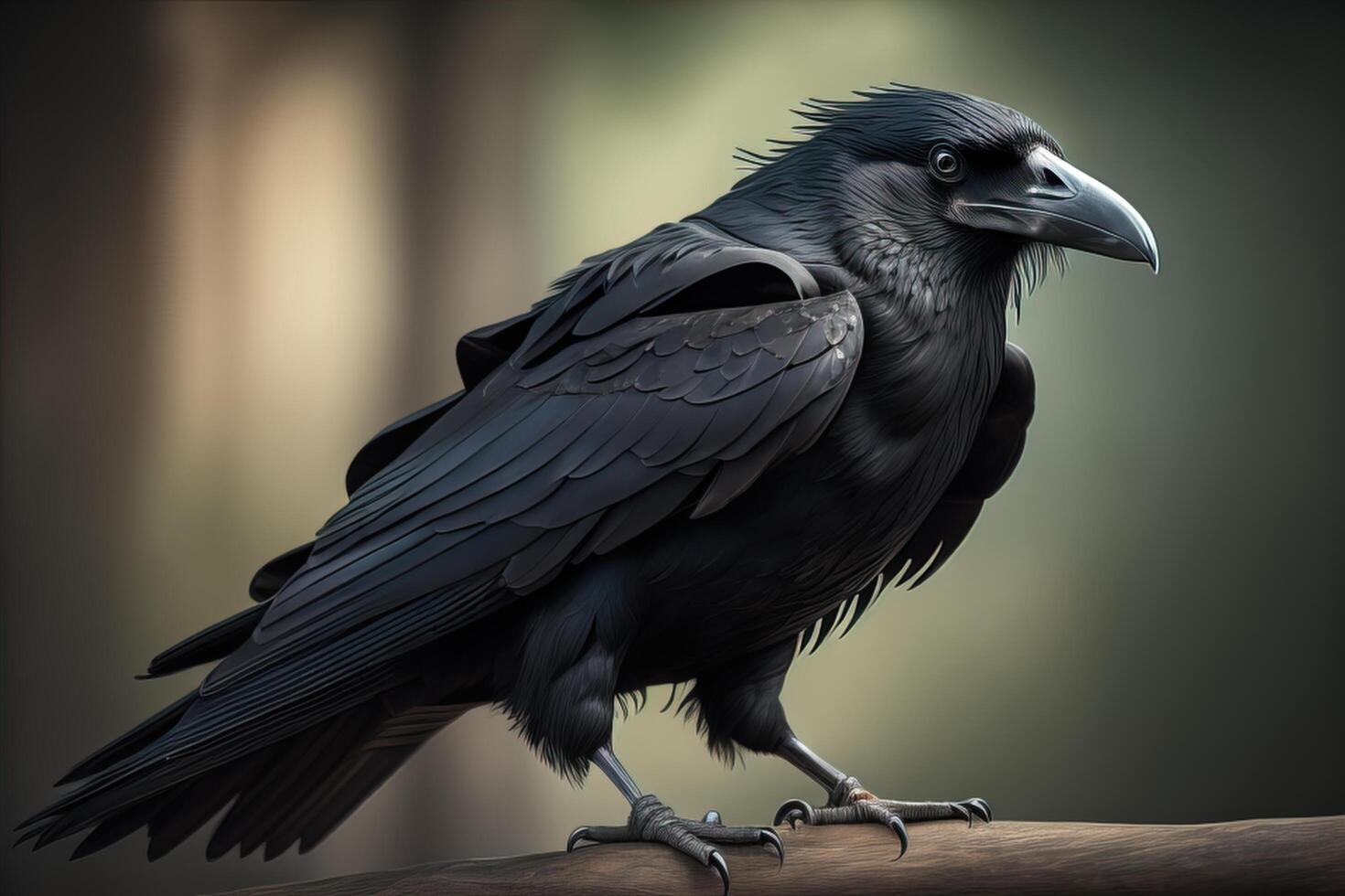 black crow on a branch with a dark background, photo