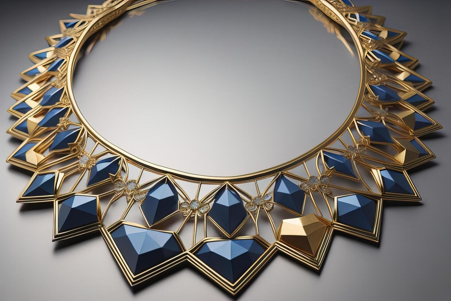 golden crown with blue gemstones on grey background. photo