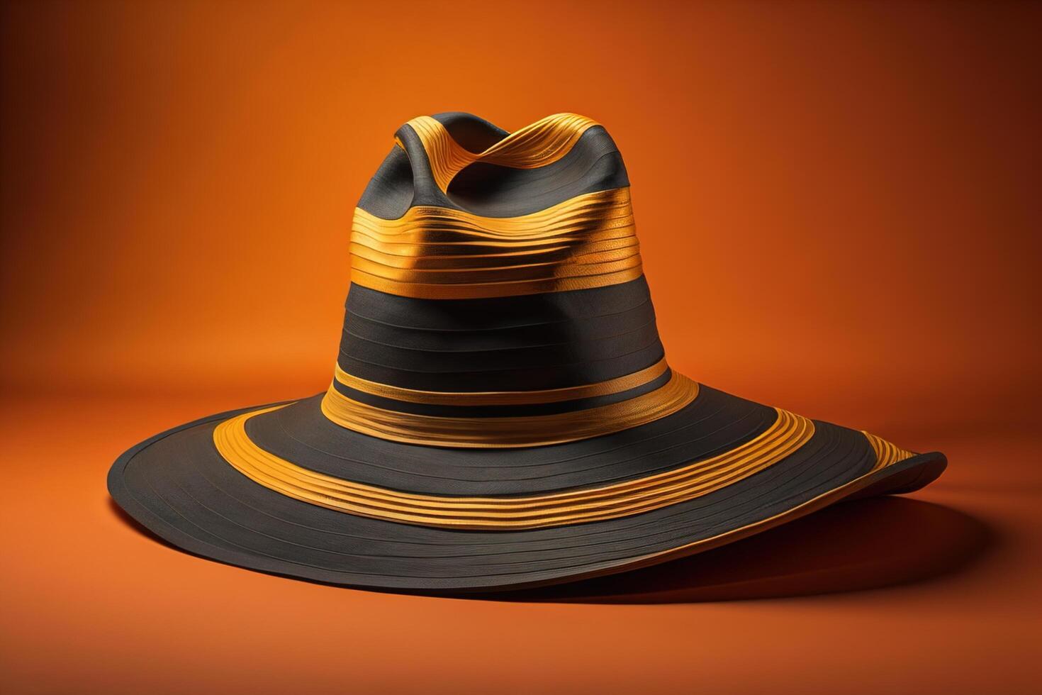 Black and gold hat on orange background. photo