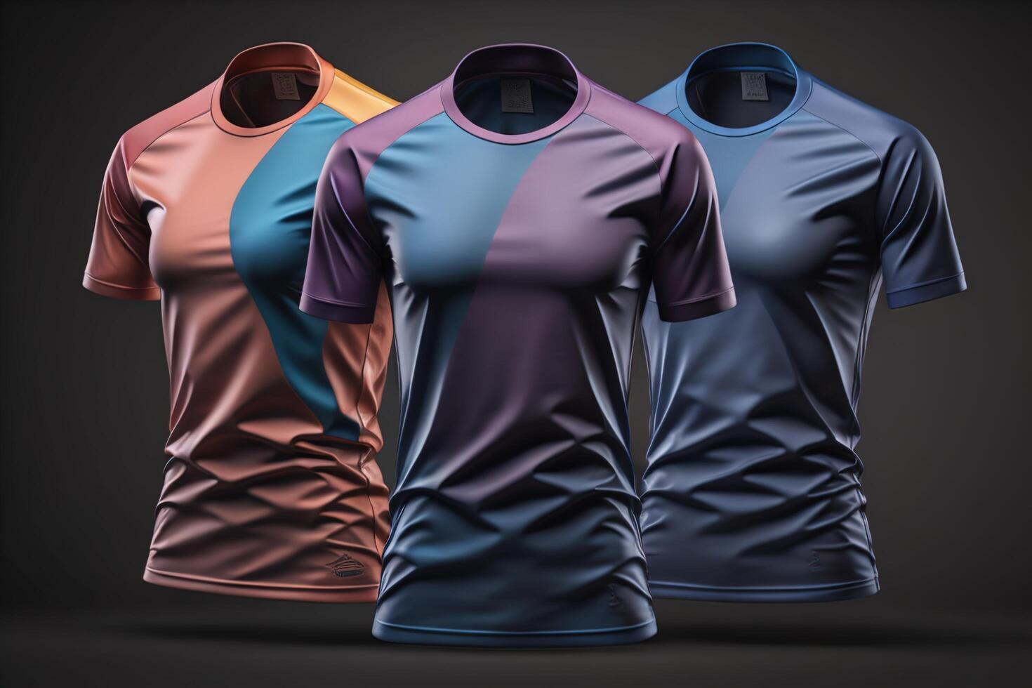 Colored sportswear t-shirt mockup on black background. photo
