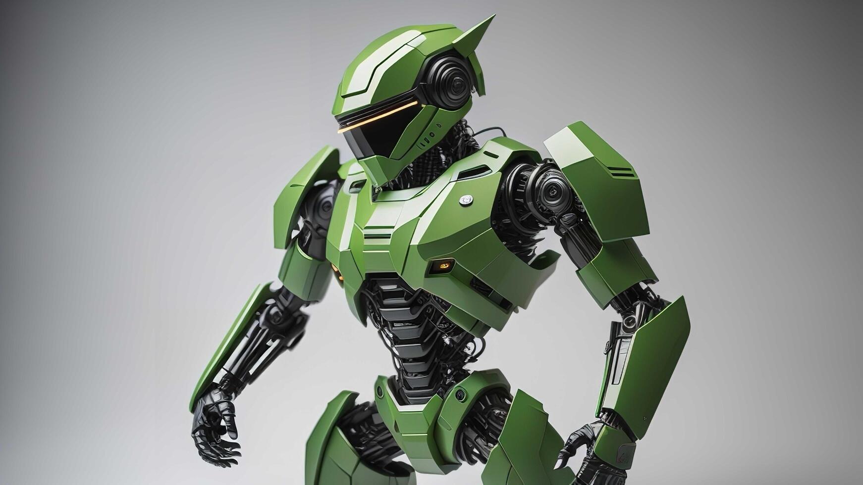Green robot on gray background. photo