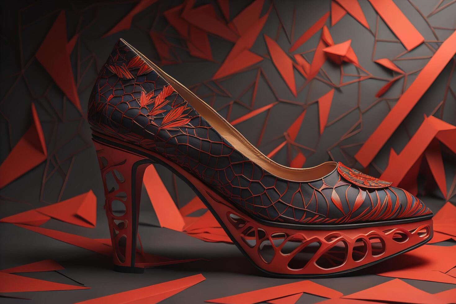 High heel women shoes on red background. photo
