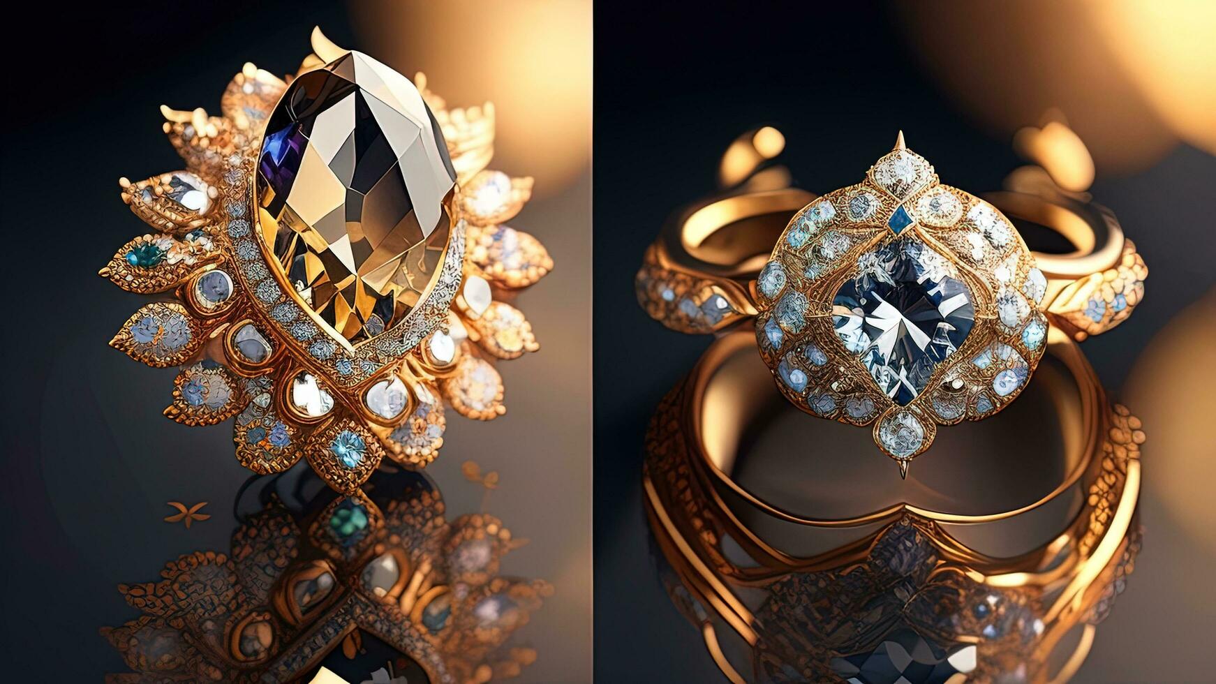 Jewelry gold ring with precious stones. 3d illustration photo