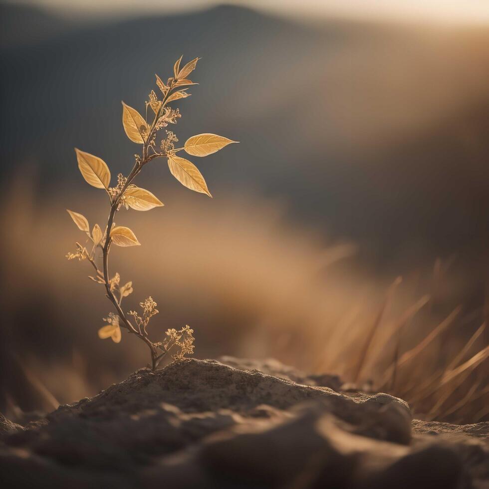 Plant in the desert at sunset time. Beautiful nature background. photo