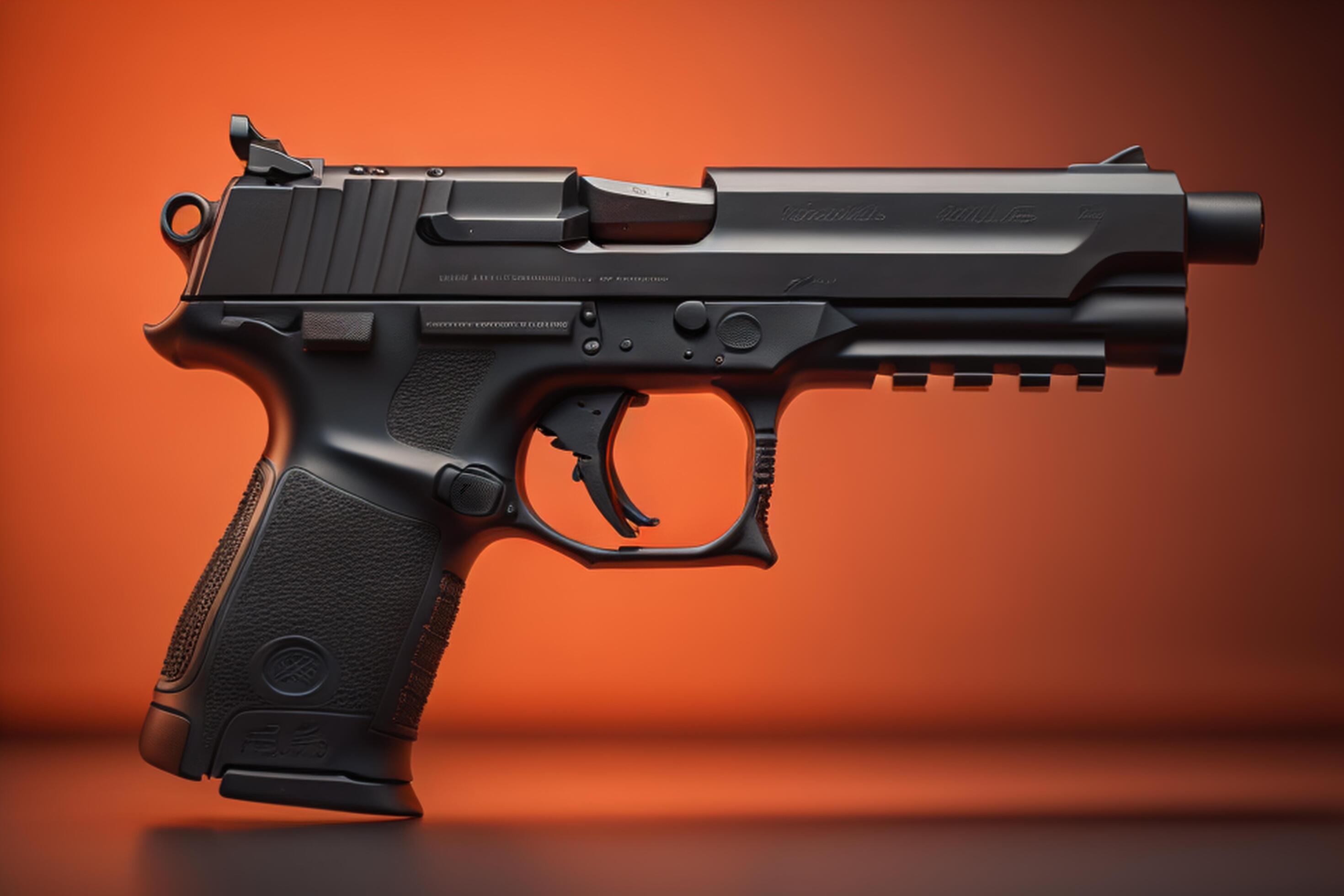 Pistol on a orange background. generative ai 27057965 Stock Photo at