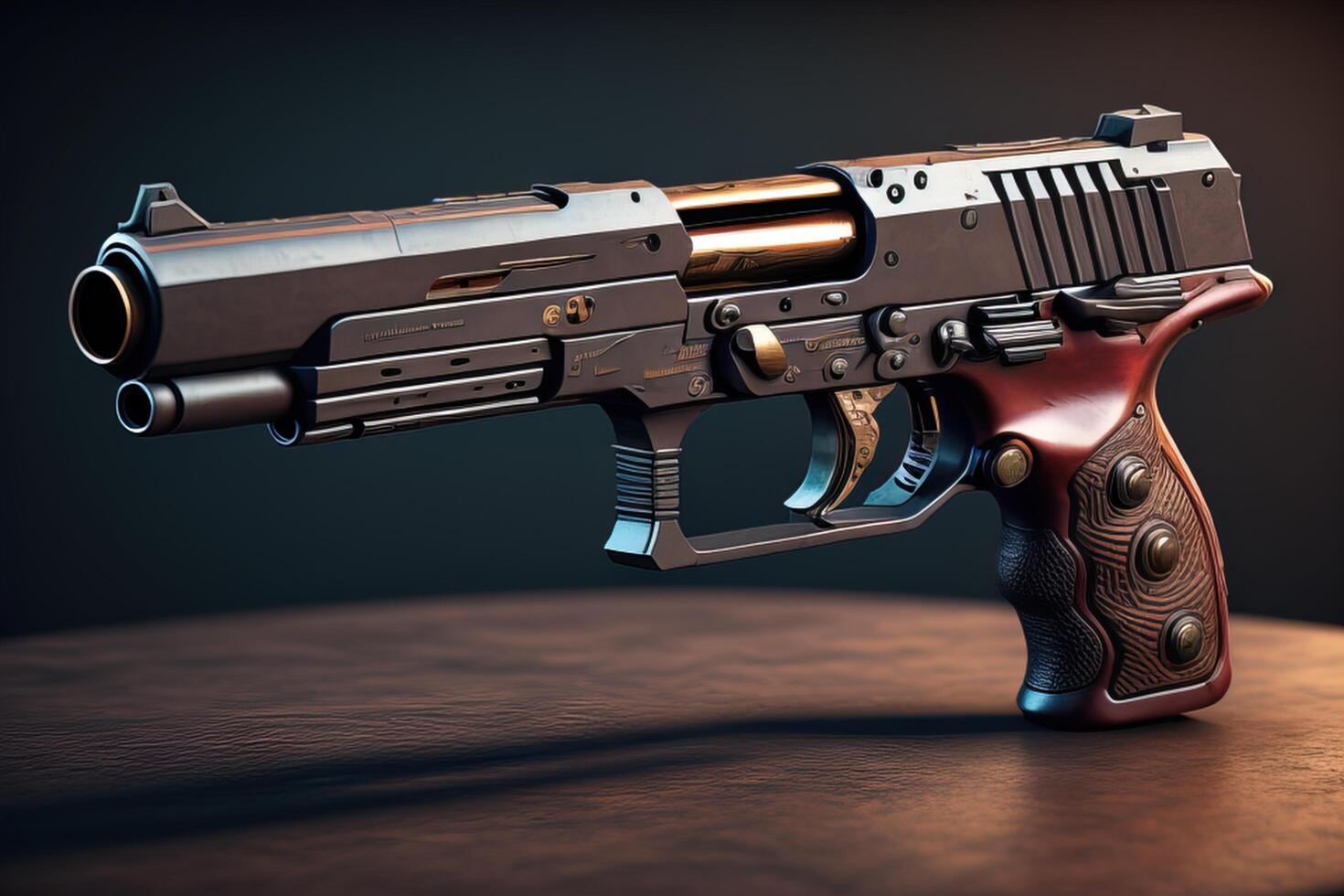 Semi-automatic pistol on the table. photo