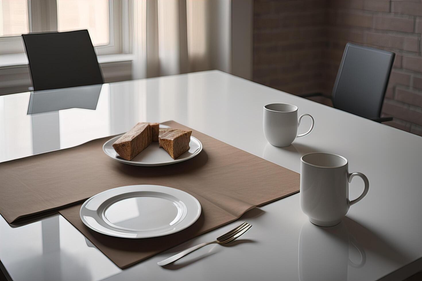Table set for business lunch or dinner in modern office. photo