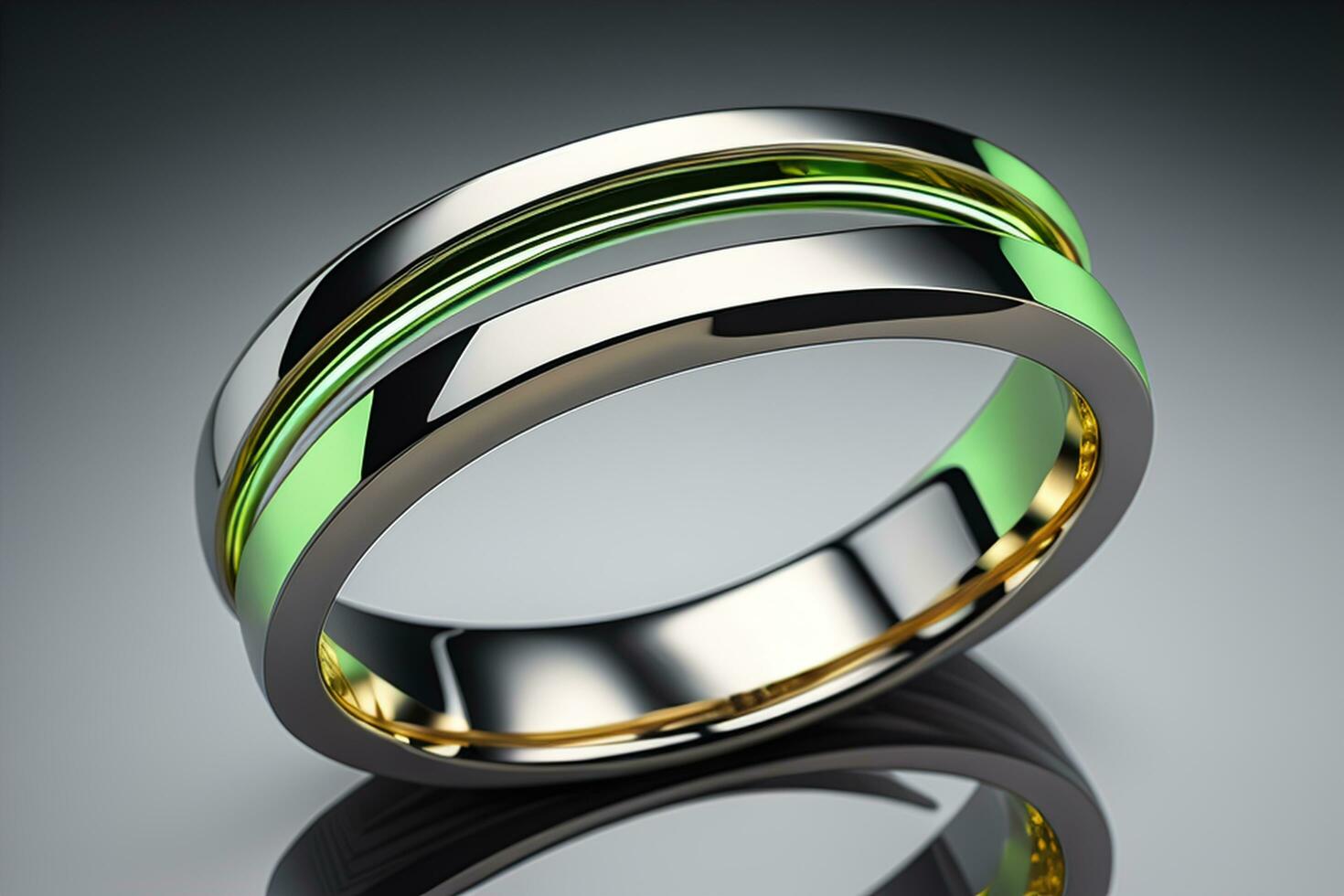 Wedding rings. Golden and green color. generative ai photo