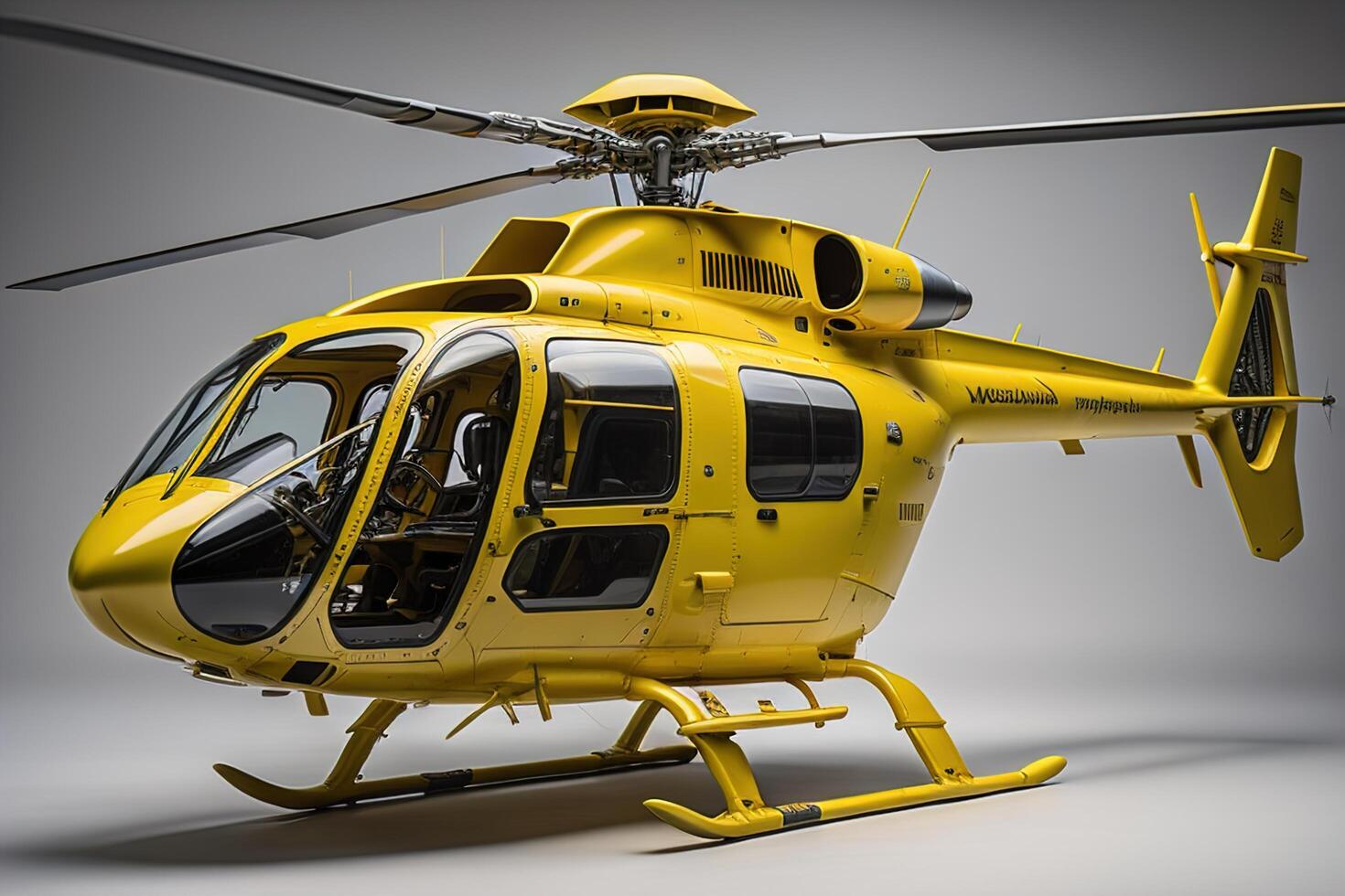Yellow helicopter on a gray background. photo