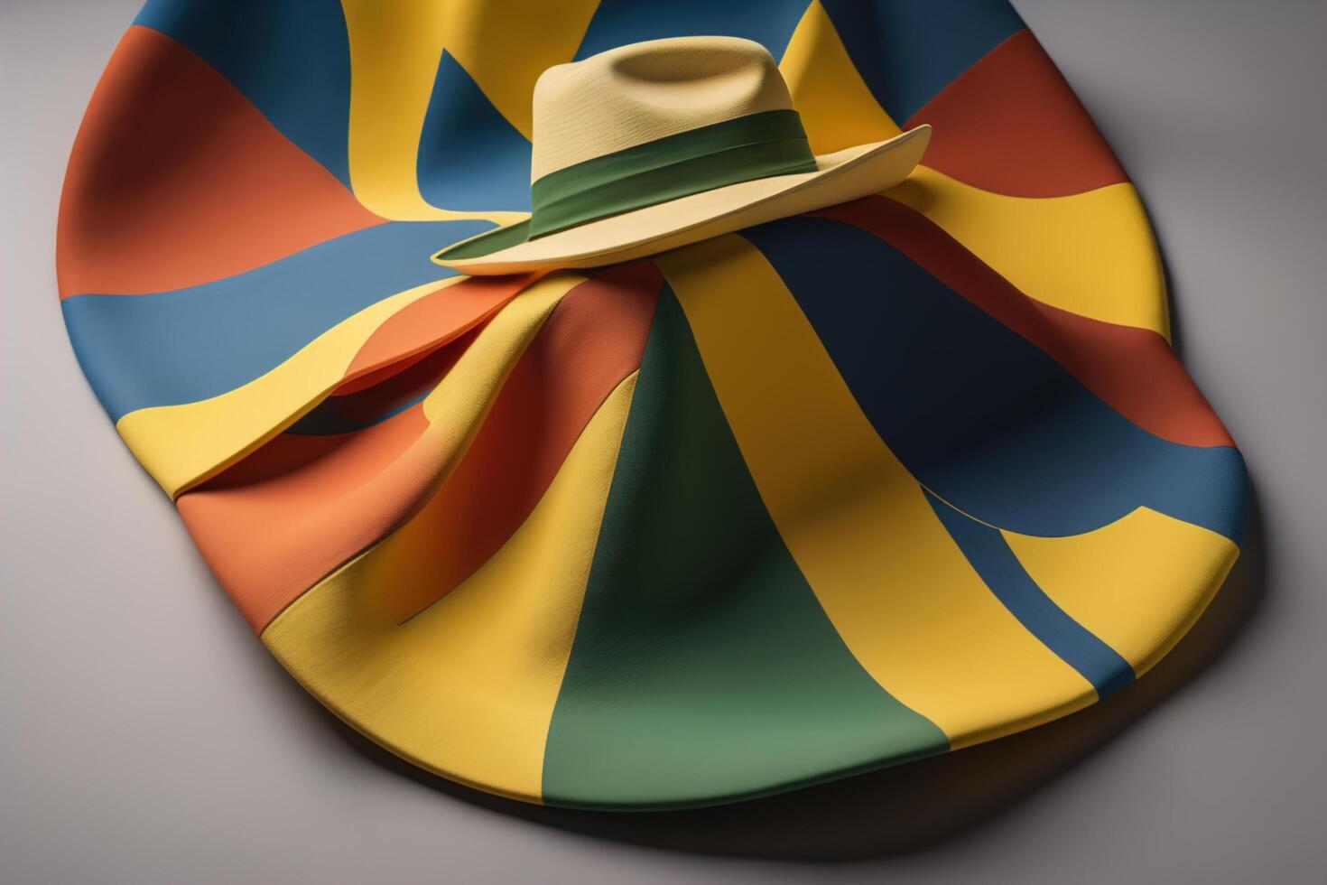 a straw hat on a flag of Mauritius. photo