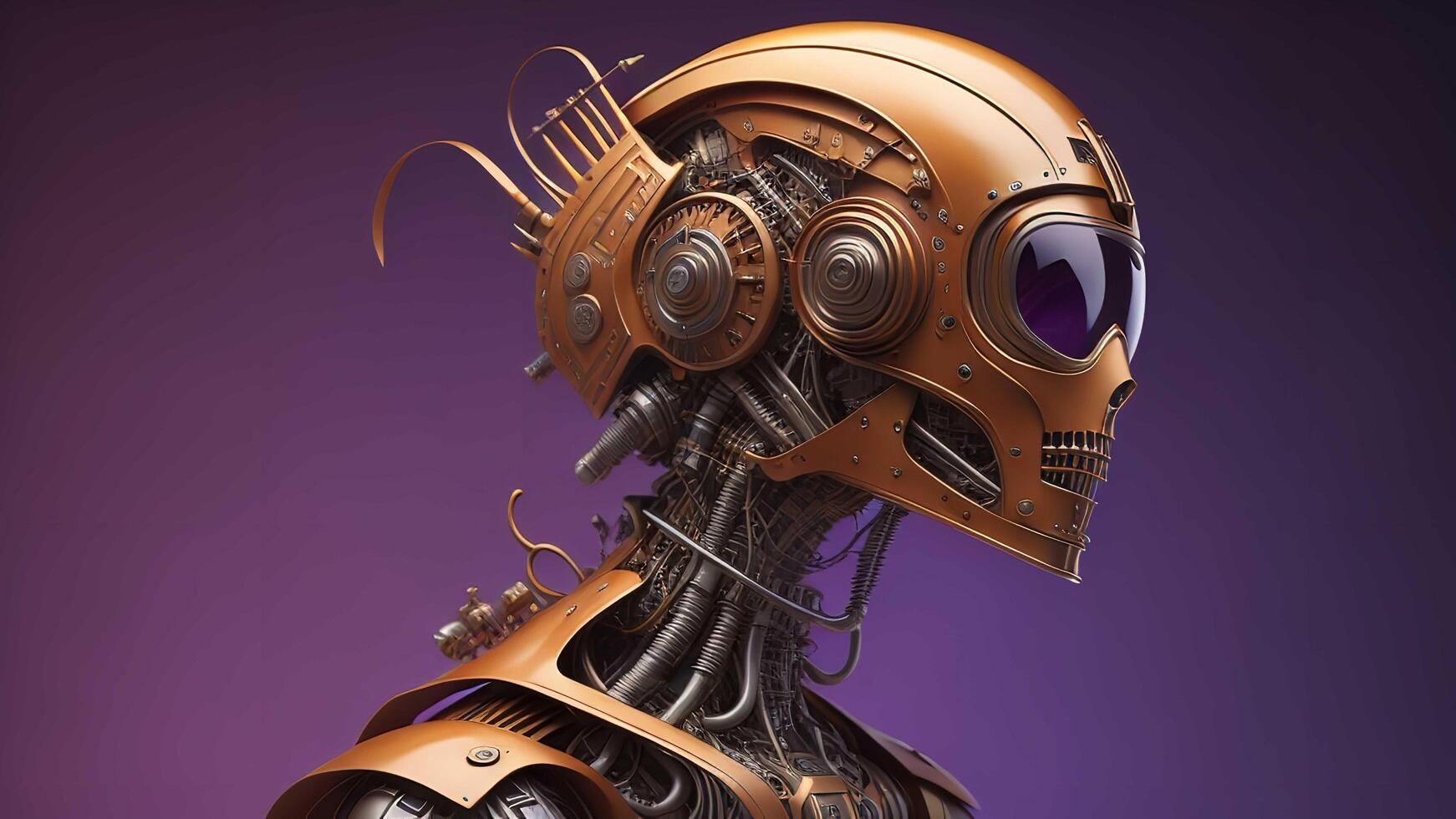 a robot isolated on purple background. Robot concept. photo