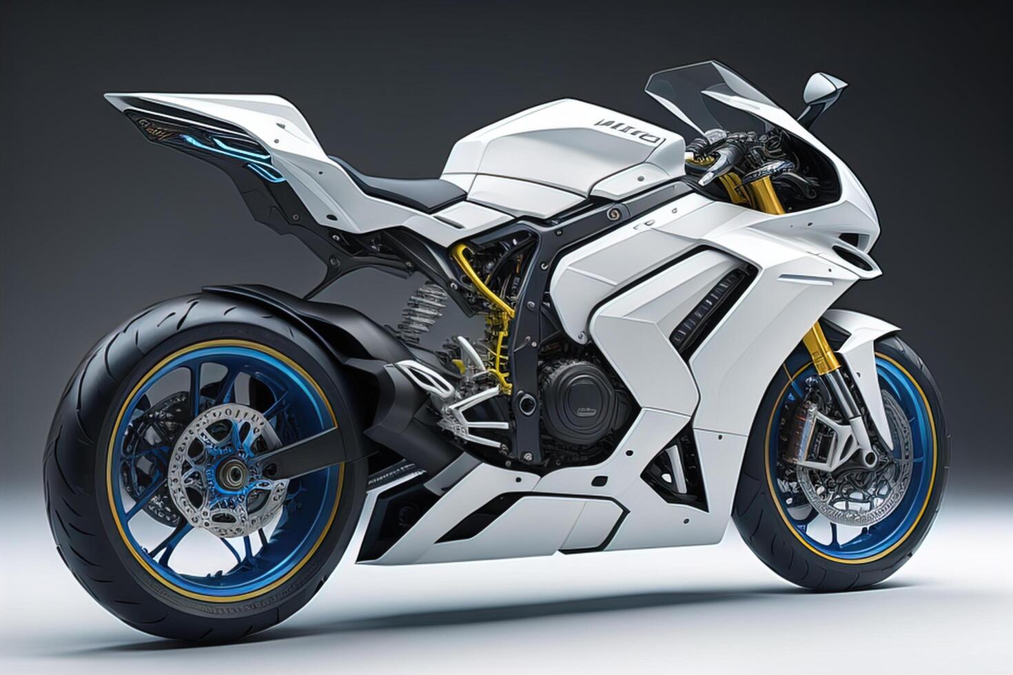 a white super sports motorcycle on a gray background. photo