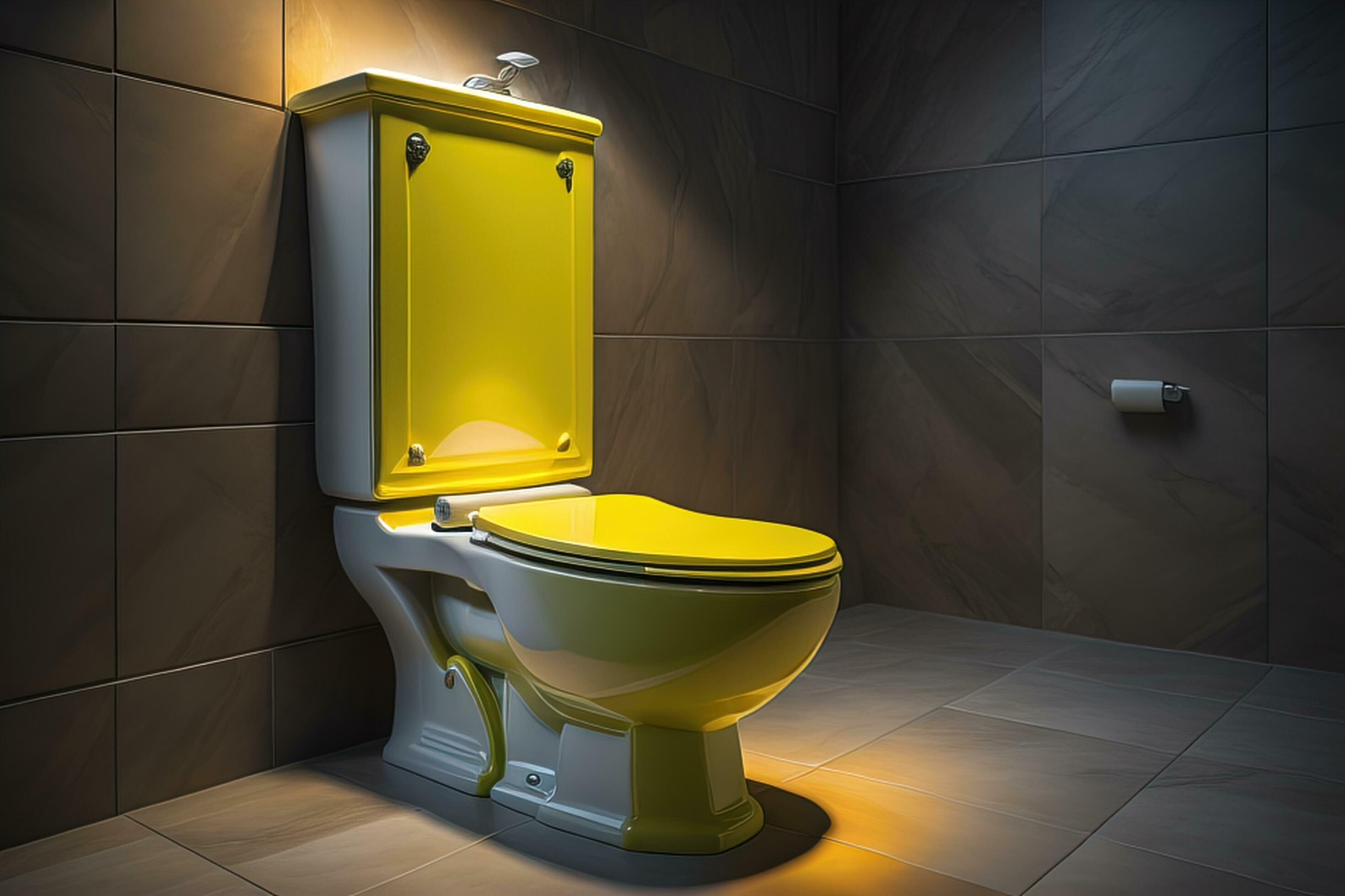 a yellow toilet in a modern bathroom with tiles. generative ai 27058265 ...