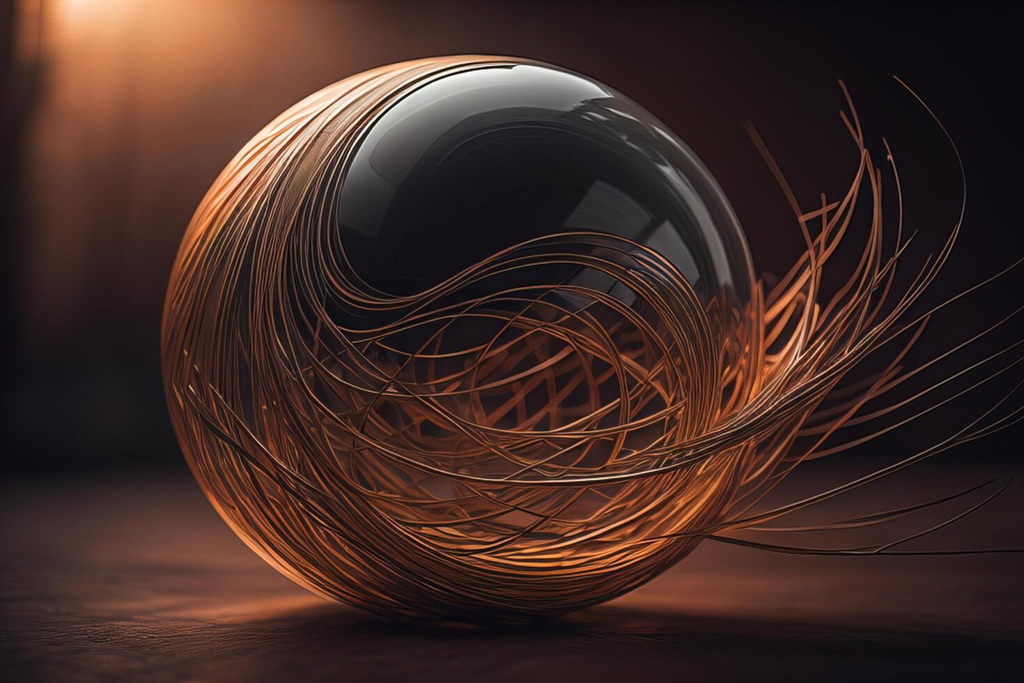 abstract sphere with wire and light in the dark. photo