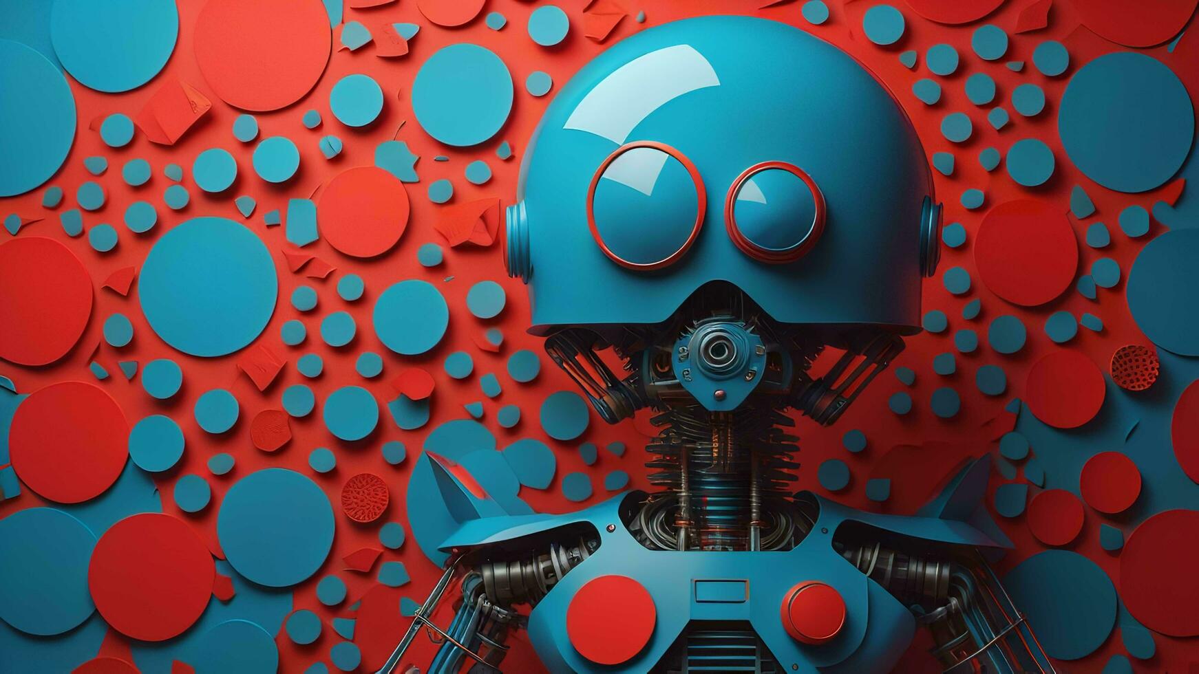 robot on blue background with red and blue circles. generative ai photo