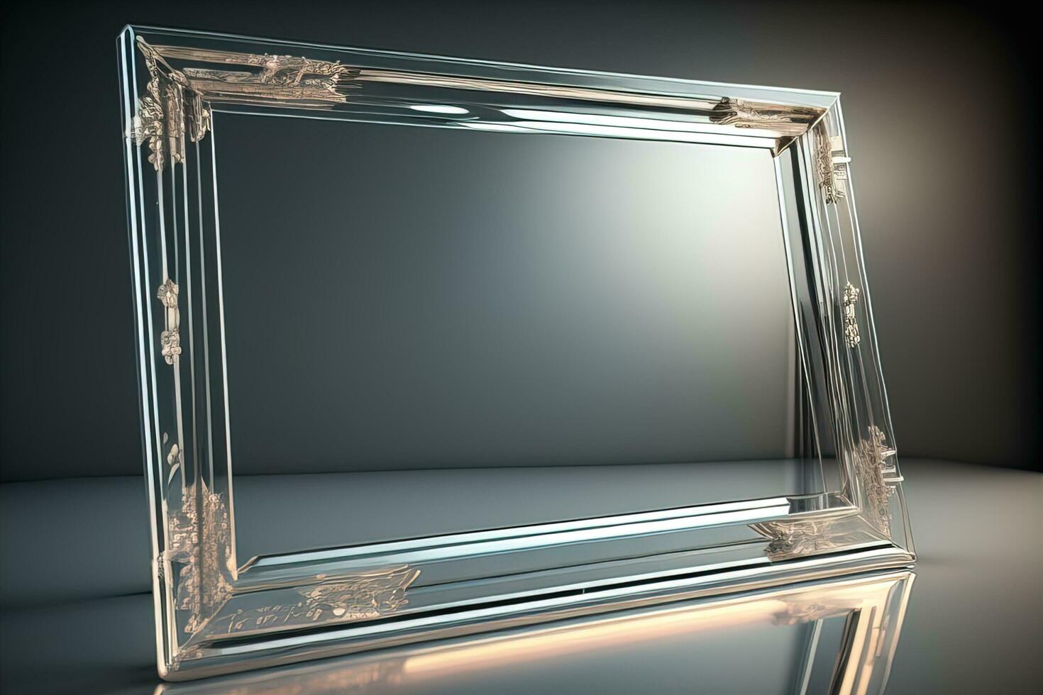 Glass picture frame on a solid color background. ai generative photo