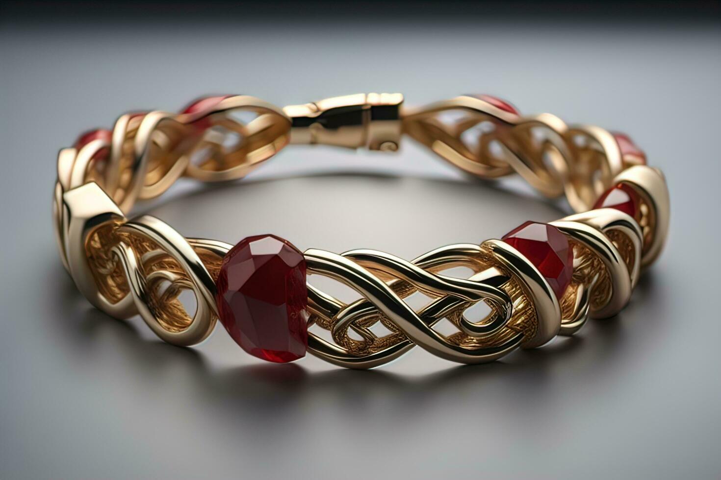 Jewelry Bracelet with precious stones on a gray background. Studio shot. ai generative photo