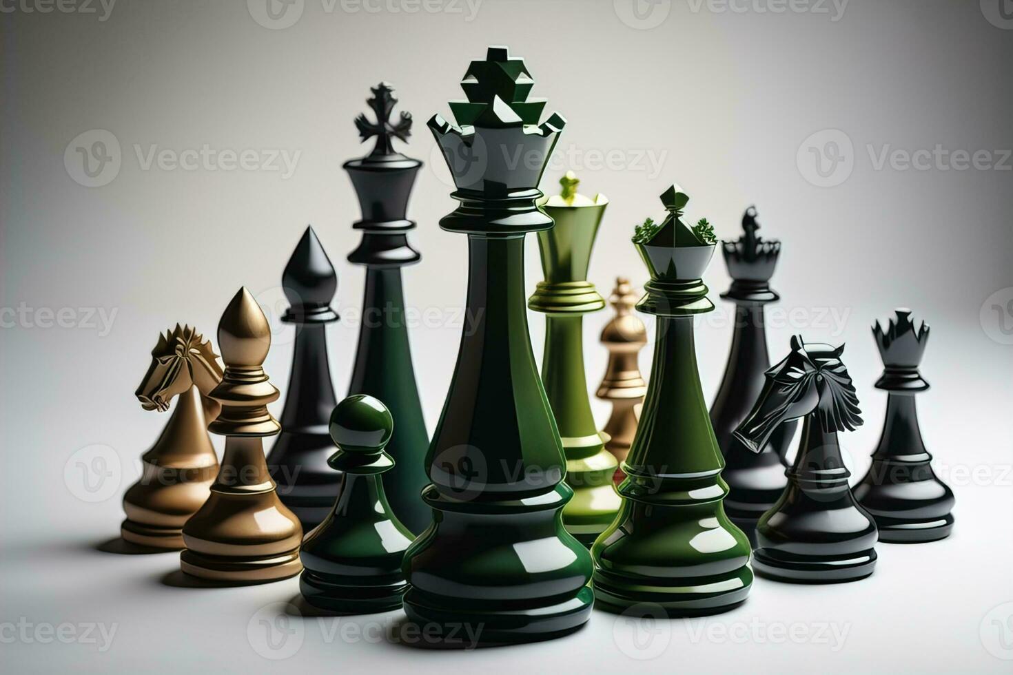Different chess piece on a solid color background. ai generative photo