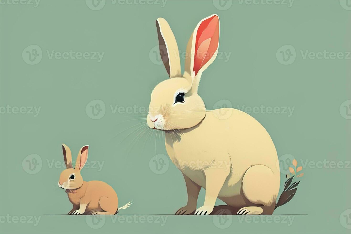 Vector illustration of a cute white rabbit sitting on a gray background. ai generative photo