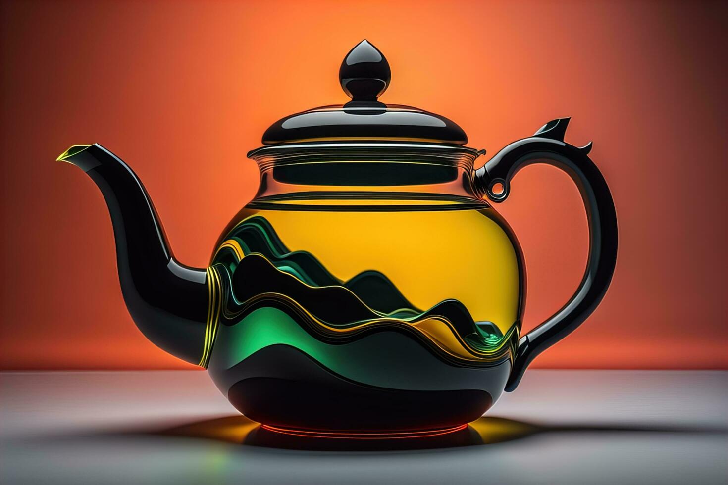 A ceramic teapot on a colid color background. ai generative photo