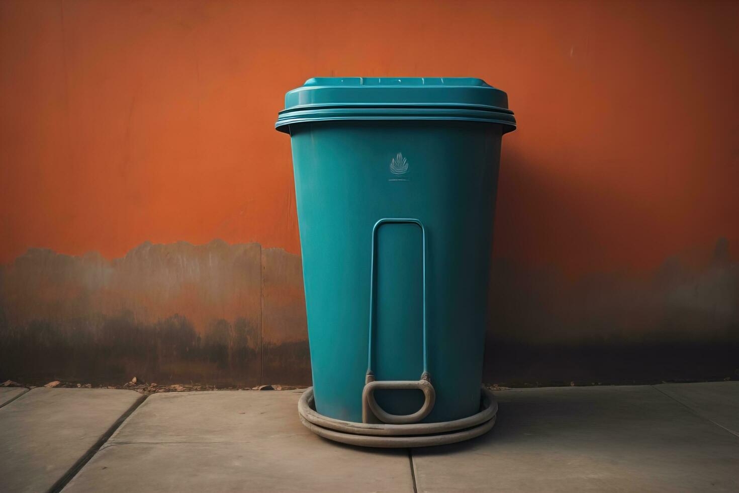 Garbage can on a colorful wall background, vintage color tone style. ai generative photo