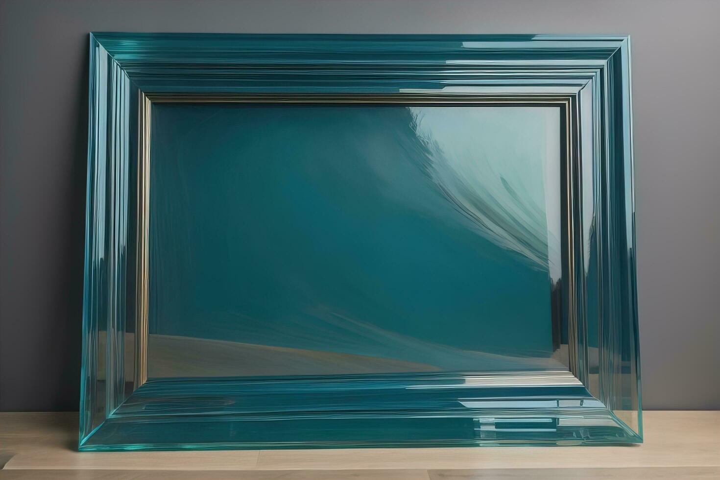 Glass picture frame on a solid color background. ai generative photo
