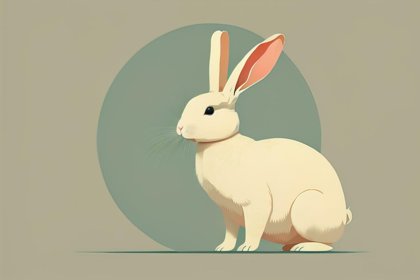 Vector illustration of a cute white rabbit sitting on a gray background. ai generative photo