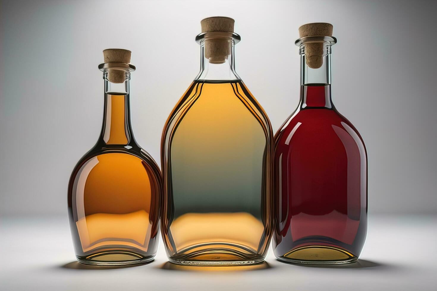 Bottle with a liquid on a solid color background. ai generative photo