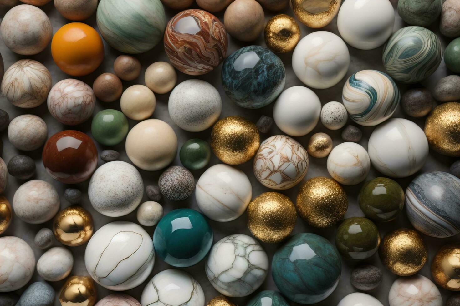 Colorful Variety of marbles as a background, top view, close up. ai generative photo