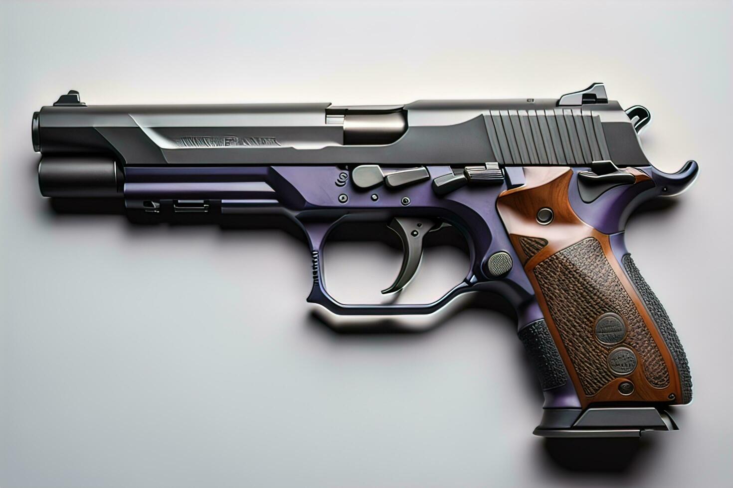 Semi-automatic handgun on a solid color background. Close-up. ai generative photo
