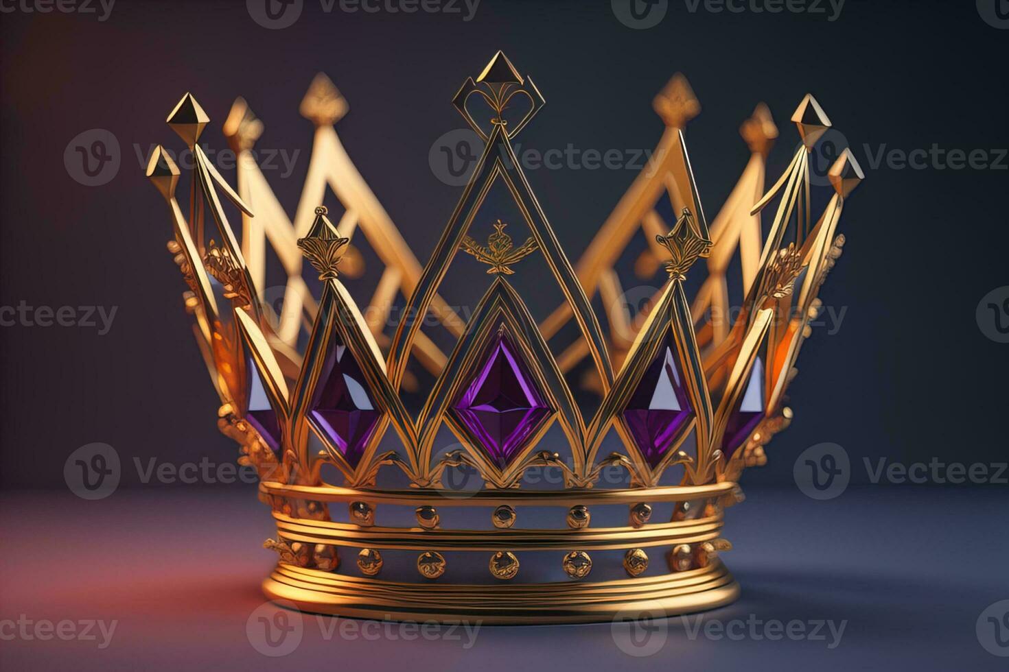 low key image of beautiful golden queen, king crown. ai generative photo