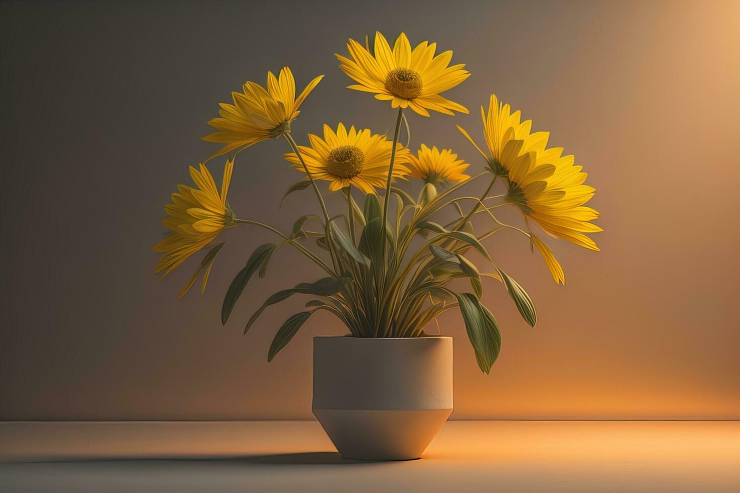 Flowers in a pot on a solid color background. ai generative photo