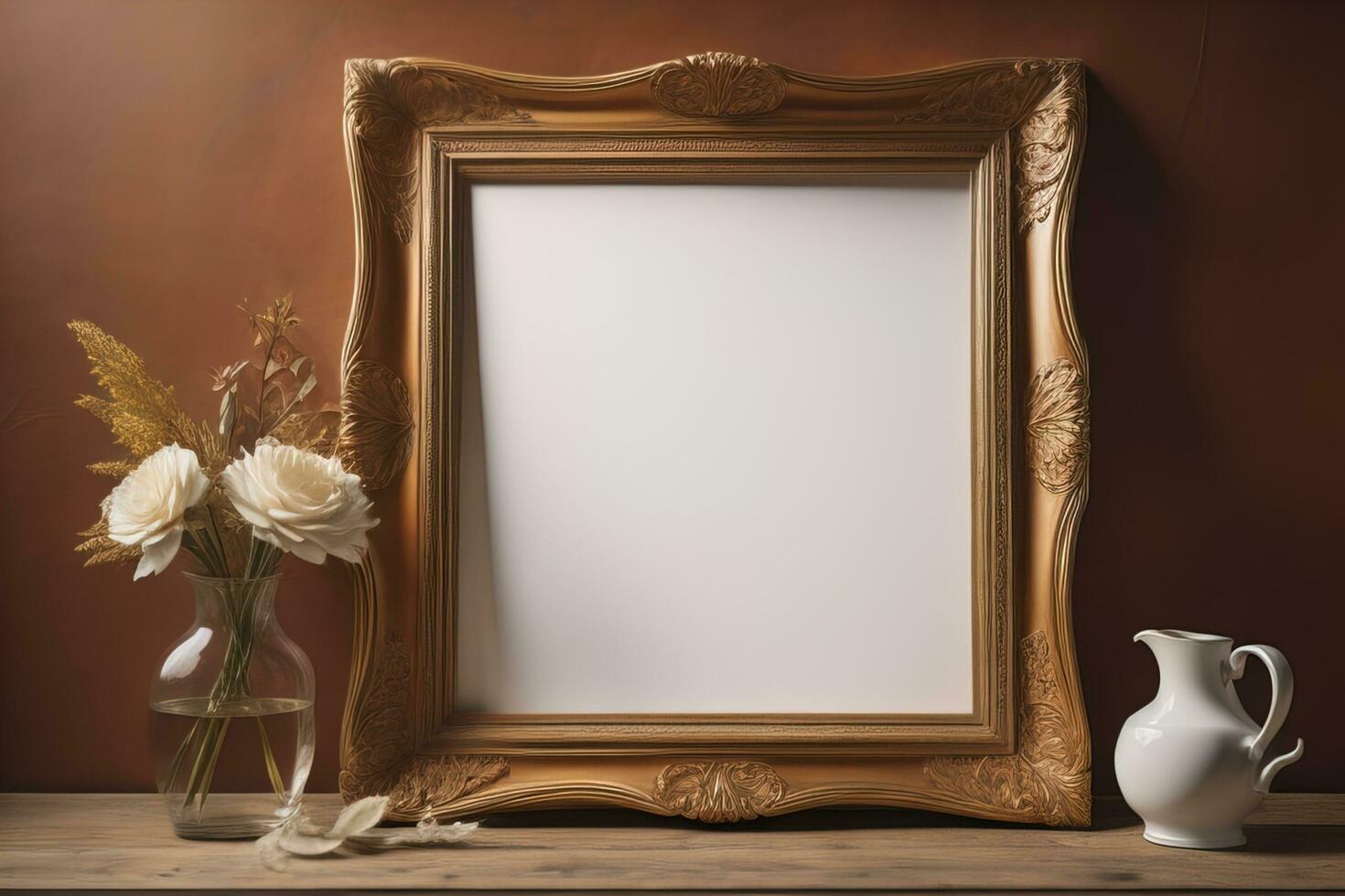 Glass picture frame on a solid color background. ai generative photo