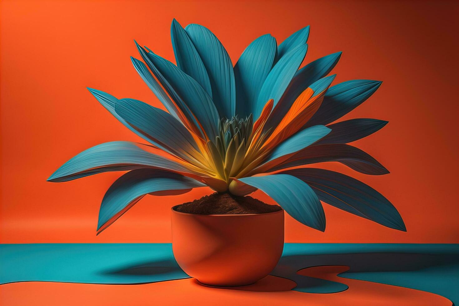 Flowers in a pot on a solid color background. ai generative photo