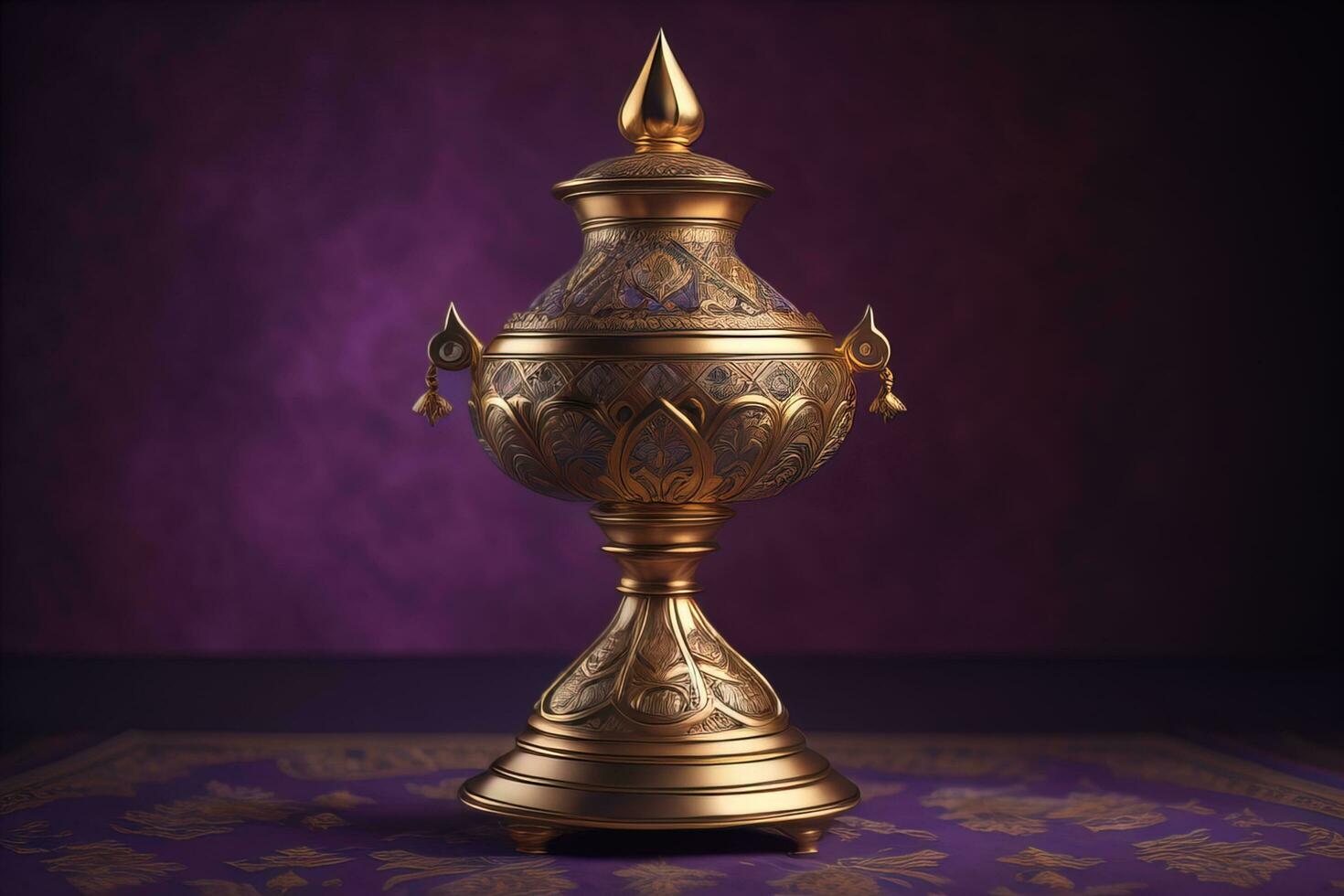 a vintage oriental vase on a solid color background. ai generative photo