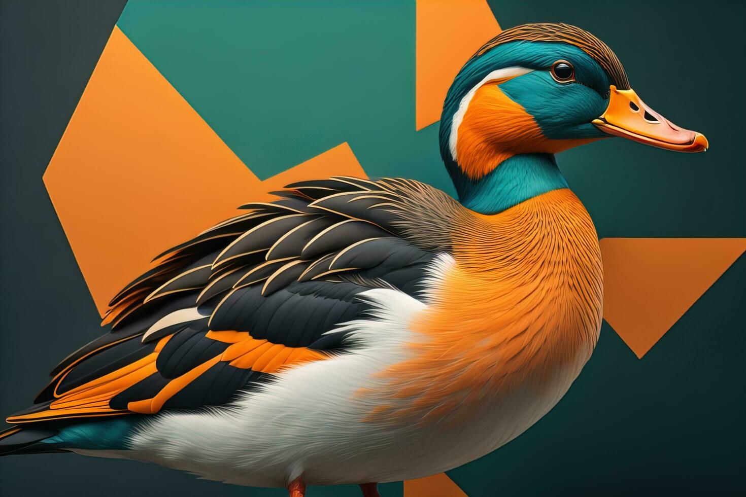 Beautiful duck on a solid color background. ai generative photo