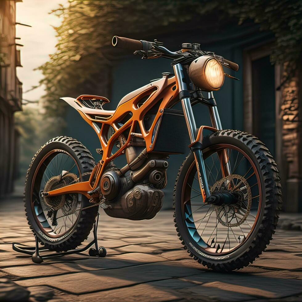 Modern powerful sports motorcycle on a colorful background. ai generative photo
