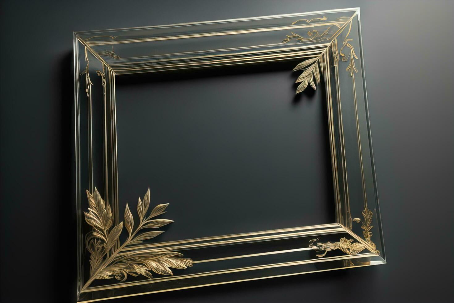 Glass picture frame on a solid color background. ai generative photo