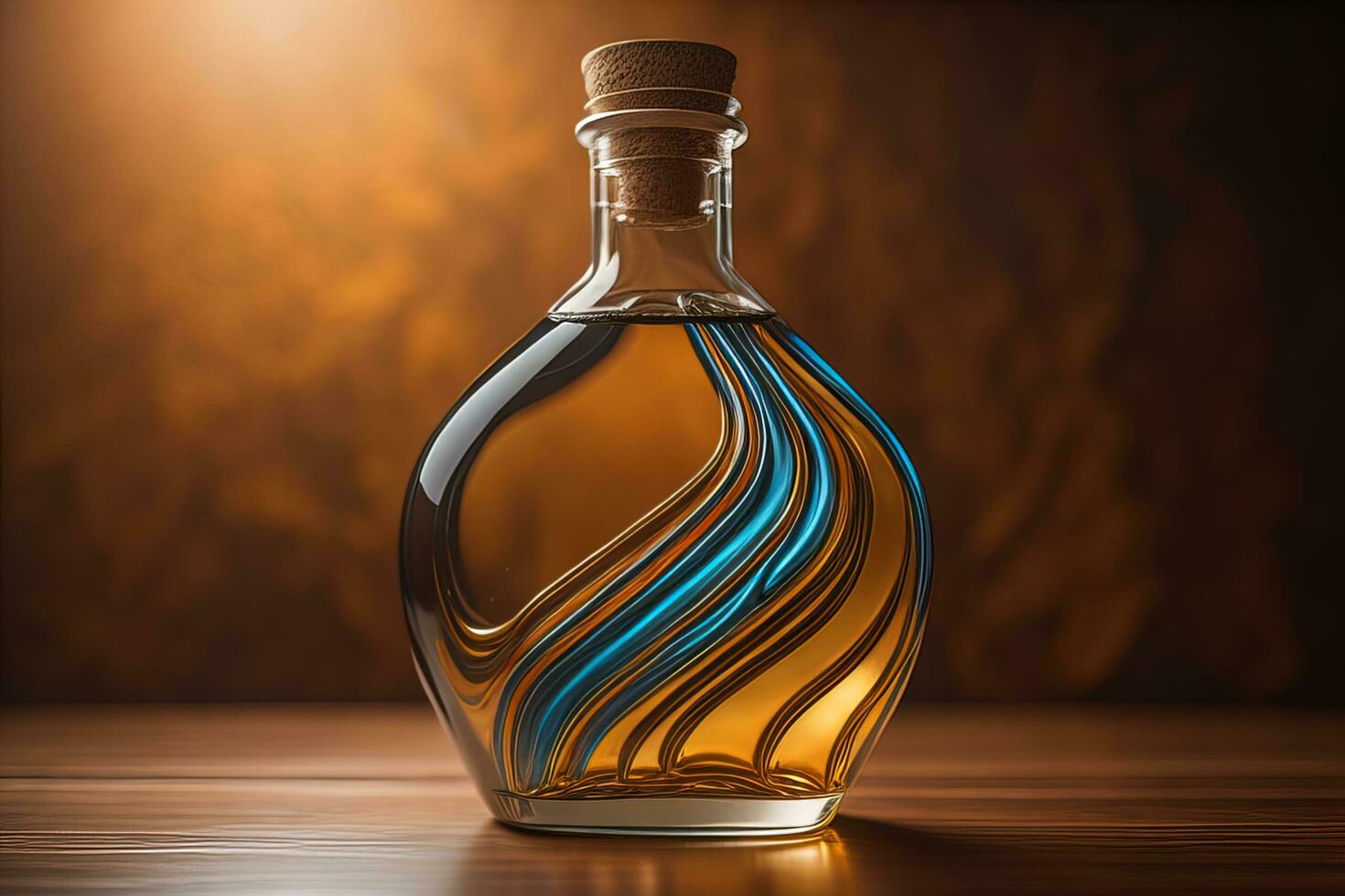 Bottle with a liquid on a solid color background. ai generative photo