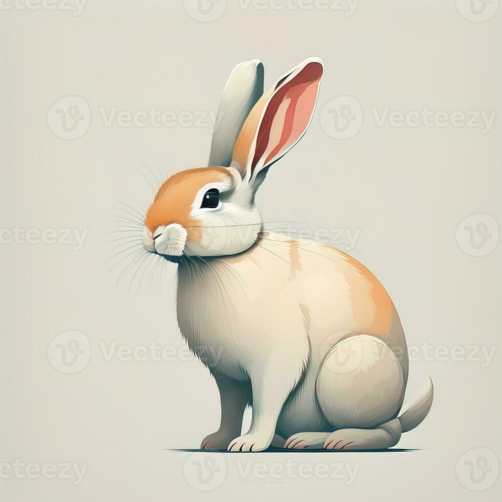 Vector illustration of a cute white rabbit sitting on a white background. ai generative photo
