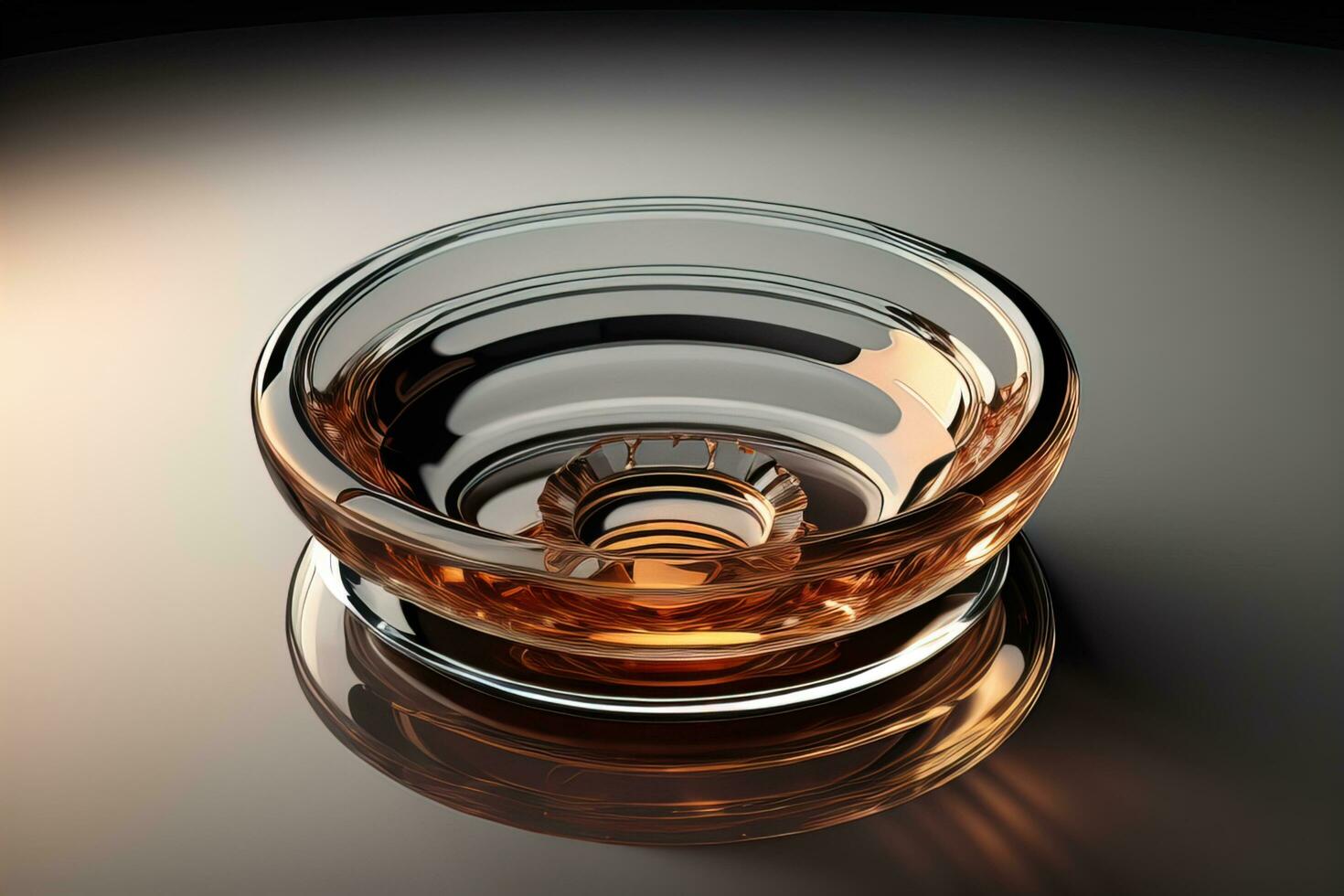 Empty glossy transparent ashtray on a dark background. ai generative photo
