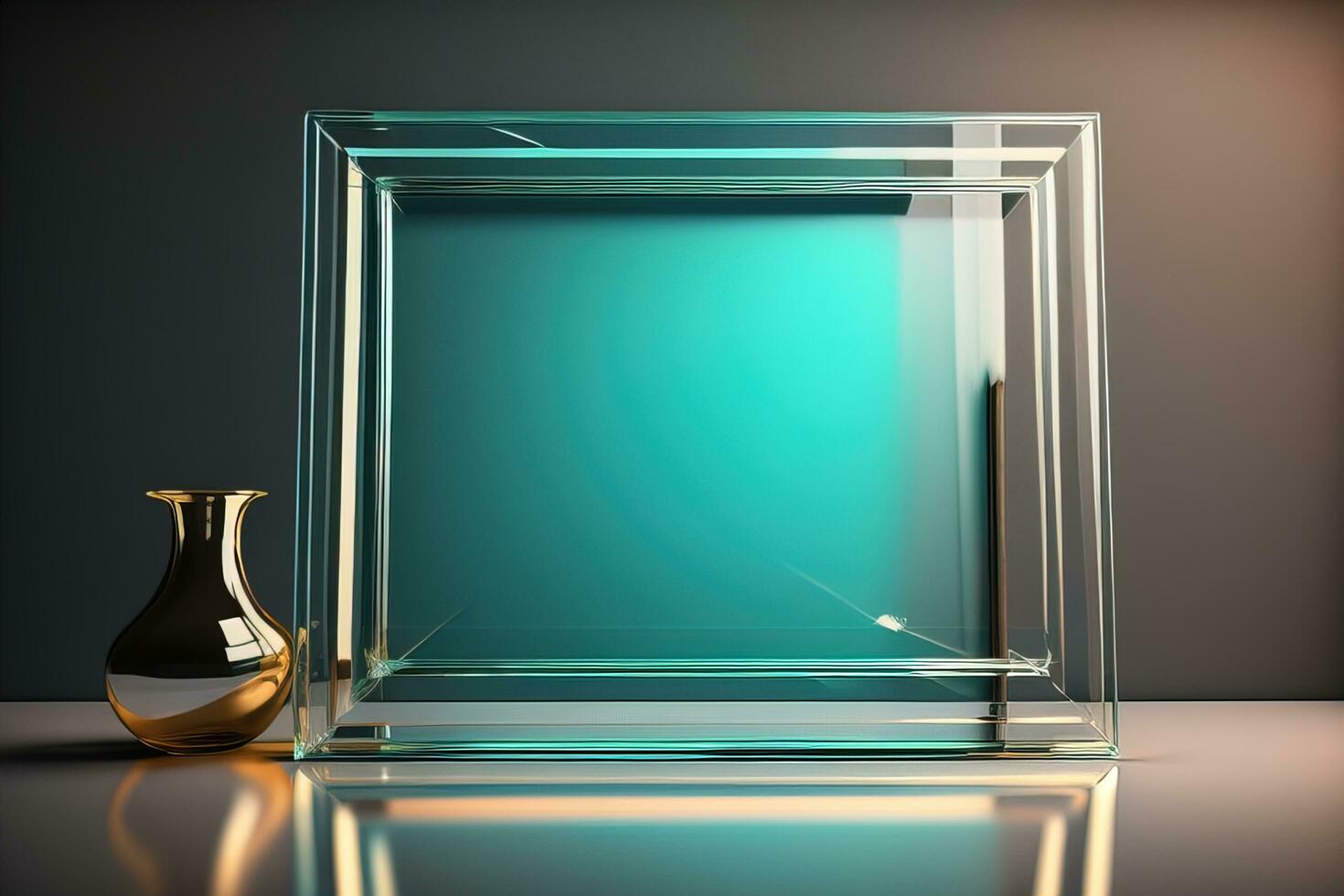 Glass picture frame on a solid color background. ai generative photo