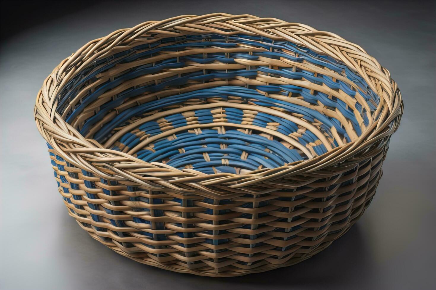 Empty wicker basket on a solid color background. ai generative photo